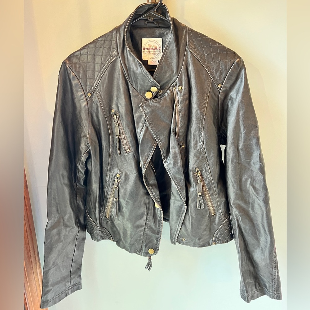 Hydraulic black leather jacket, Women’s size large